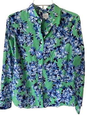 J.Crew Floral Button-Up Shirt in Mint Green and Blue size M